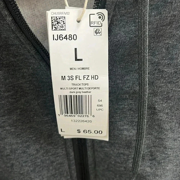 Men’s Adidas Essentials Fleece 3 Stripe Full Zip Hoodie Size Large, Gray NWT - Picture 7 of 8